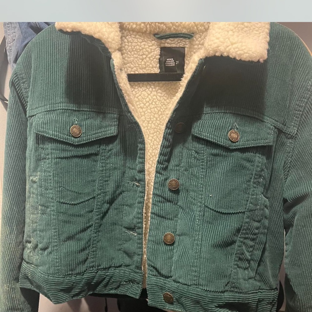 Forever 21 Teal Corduroy Jacket with Cream Sherpa Lining